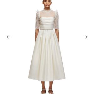 Self portrait Ivory Taffeta Dot Mesh Midi Dress